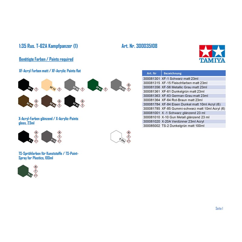 Tamiya Models Russian T-62 Tank Model Kit