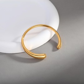 LILIE&WHITE Women's Golden Teardrop Design Cuff Bracelet, Chunky, Hinged Bypass Bracelet, Statement Jewellery for Wrist and Arm, Zinc, No Gemstone