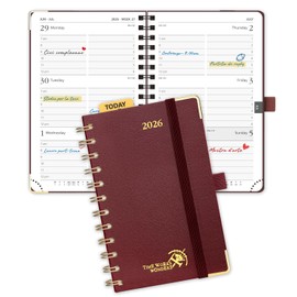 POPRUN 2026 Pocket Planner with Hourly Time Slots for Purse, (Small Size-4'' x 6.25'') - Daily Weekly and Monthly Calendar Agenda 2026 Appointment Book with Inner Pocket, 100 GSM - Burgundy
