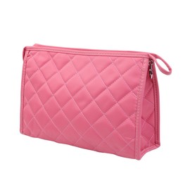 Premium Large Quilted Cosmetic Travel Makeup Bag Pouch Organizer, Pink