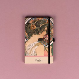 NOTIQUE Polka Dot Notebook with Elastic Band, 13 x 21 cm, Approx. A5, Designer Hardcover Notebook Dotted, Notepad, Journal, Diary for Adults, Women (Alphonse Mucha Keyflower)
