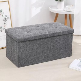 APRIL HOME 30 Inches Folding Storage Ottoman Bench, Storage Chest, Foot Rest Stool, Bedroom Bench with Storage, Large Toy Box Storage Chest for Bedroom Living Room Entryway, Dark Gray