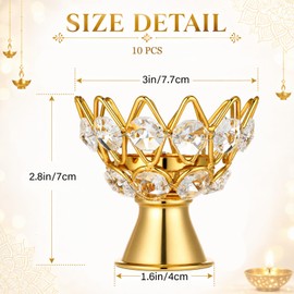 Yungyan 10 Pcs Diwali Crystal Lotus Tea Light Candle Holders Gold Tealight Votive Metal Stands for Pooja Return Gifts, Home Table Centerpiece, Wedding Party Festival Decor, No Candles