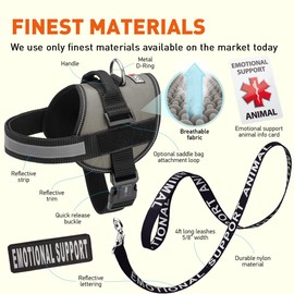Dogline ESA Vest Harness Bundle Emotional Support Animal Reflective Leash & ESA, Emotional Support Patches Set, ADA IDs for Travel Support Therapy Dogs Grey XS 15"-19"