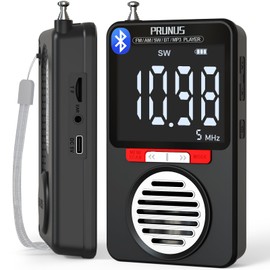 PRUNUS J-155 Pocket Radio AM FM, Rechargeable Battery Powered Shortwave Radios, Bluetooth, Large Screen,TF Card Play,Stereo Earphone Jack,Alarm Clock, Portable Digital Radio for Jogging,Walking
