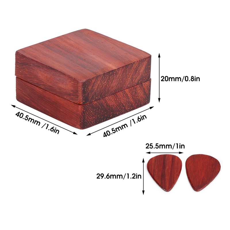 Guitar Pick Wooden Box with 2Pcs Red Rosewood Picks Musical