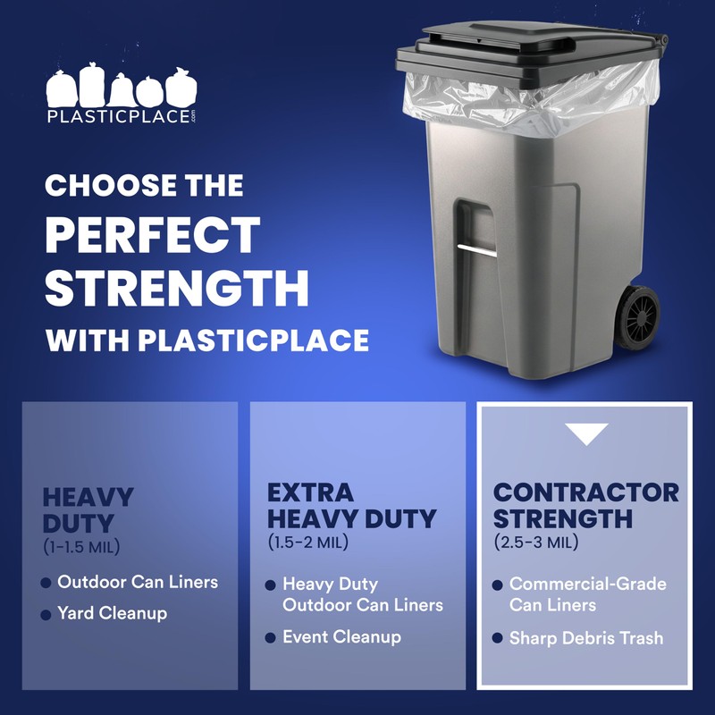 Plasticplace 65 Gallon Trash Bags │ 2.7 Mil │ Clear