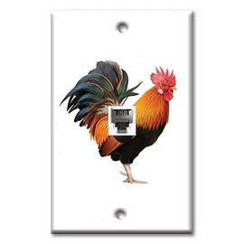 Art Plates - One Port RJ11 - Telephone decorative printed keystone style wall plate. CAT3 - RJ12 Female to Female phone jack. Works for phones, fax, ect. - Rooster