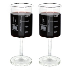 hBARSCI Handmade Beaker Wine Glass, Made of Lab Grade Borosilicate 3.3 Glass - 250mL Capacity, Dishwasher Safe - Pack of 2