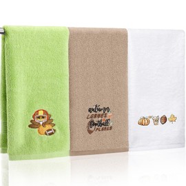 Fanfanwin 3 Pcs Fall Football Hand Towel 14 x 29 Inch Cotton Embroidered Football Turkey Pumpkin Maple Leaf Bathroom Hand Towels Decorative Towel for Bath Kitchen Sports Lovers Gift