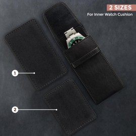 A-SLIM Tokei | Leather Watch Travel Pouch | Men’s Leather Watch Travel Case with Flap Closure | Black