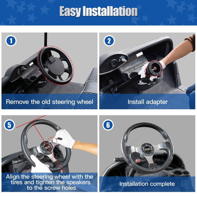 NOKINS 12.5" Universal Golf Cart Steering Wheel, Fit EZGO TXT/RXV/Club