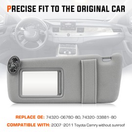 Youxmoto Sun Visor Left Driver Side for Toyota Camry 2007 2008 2009 2010 2011 Without Sunroof, Grey Replaces # 74320-06780-B0, 74320-33B81-B0