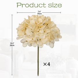 Hollyone Yellow Silk Hydrangea Artificial Flowers Heads 7.4inch Large Fake Hydrangea 4Pcs Full Faux Flowers with Stems for Wedding Party Table Centerpieces Flower Arrangement Home Decor