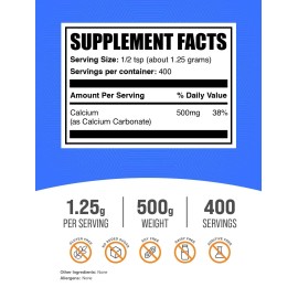 BulkSupplements Calcium Carbonate Powder 500Mg Dietary Supplement For Daily Wellness 1.1Lb