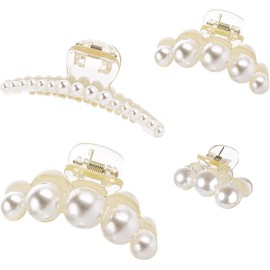 Quhoxdye Grande de Garra de Perla Pinza de Garra para Cabello Grueso Antideslizante Pinzas de Pelo de Perla Fuerte Barrette Accesorios Pelo para el Cabello para Mujer y Niñas (4)