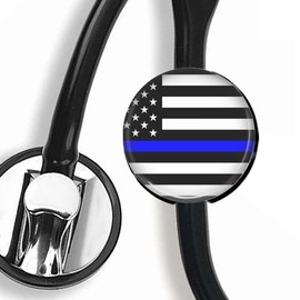 CHNLML Stethoscope Name Tag Nurse Doctor Stethoscope ID Tag Customized Steth ID Tag (Blue Thin Line Flag)