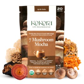 kokora 7 Mushroom Mocha - Organic Adaptogenic Mushroom Powder - Including Turkey Tail & Lions Mane - Energizes & Promotes Mental Clarity* - Vegan, Gluten Free, No Added Sugar - 20 Servings - 120g