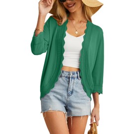 GRECERELLE Womens Lightweight Open Front Cardigan Sweater 3/4 Sleeve Casual Cropped Knit Tops Elegant Shrug for Women Dark Green-XL