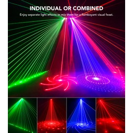 KeoBin DJ Lights for Parties, Pro 6 in 1 DMX & Sound Activated Laser Light Show Machine with Disco Ball Light, RGBW & UV Strobe Party Lights Indoor for Rave Club Dance Bar Gig DJ Lighting
