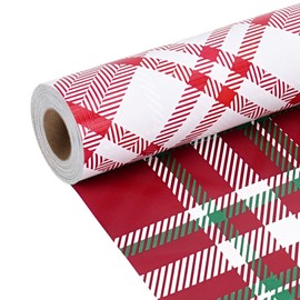 LaRibbons Reversible Christmas Wrapping Paper Roll, Classic Red & White Plaid Gift Wrap for Christmas, Holiday, Winter Party, 17 Inch x 33 Feet