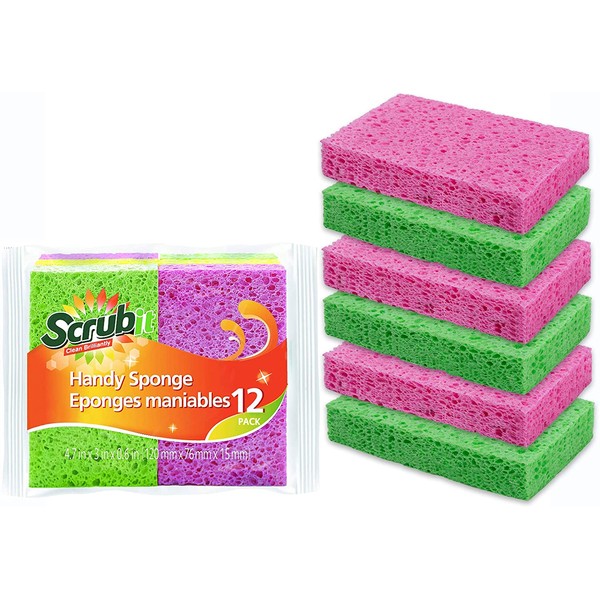 SCRUBIT Cleaning Scrub Sponges - Non-Scratch Kitchen sponges for Dishes -12 Pack Dishwashing Sponge - Assorted Colors
