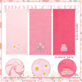 Tingjoo Daisy Floral Hand Towels Farmhouse Pink Daisy Bathroom Decor 14x29 Inch Embroidered Decorative Cute Summer Flowers Cotton Soft Absorbent Towels for Bathroom Kitchen