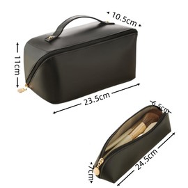 Loopunk Cosmetiquera para Maquillaje 2Pcs Portátil Bolsa de Multifuncional con Cremallera de Oro Organizador Estuche Maquillaje (Negro)