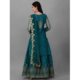 TRENDMALLS Women's Mono Net Kurta Lehenga Suit Set (TM.G112-Morpeach-S) Teal Blue