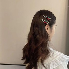 5pcs Women's Golden Cherry Rhinestone Hair Clips - Spring Elegant Cherry Duckbill Hair Clip, Hollow Metal Design Used for Side Hair Decoration and Styling Suitable for Spring Summer Hair Accessories