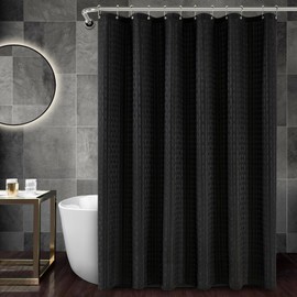 PANGSINNE Black Fabric Shower Curtain for Bathroom Stall, 60 inche Shower Curtain, Machine Washable Waterproof 230GSM Heavy Duty Weighted Bath Curtain Set with 10 Metal Hooks, 60Wx72H