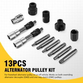 DNA MOTORING 13PCS Alternator Freewheel Pulley Removal Set Automotive Repair Tool Kit Hex Spline Star Bits, TOOLS-00340