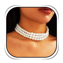 Evlry Boho Pearl Choker Necklace Multilayer White Beads Chunky Necklaces Bridal Wedding for Women, Unit size, Plastic, No Gemstone