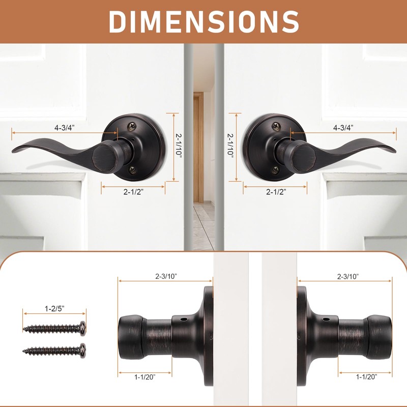 Probrico 2 Pack Dummy Door Lever Wave Style Leverset Right