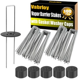 Vabrloy 100 Pack Landscape Staples with Gasket Caps, 6 Inch Garden Stakes, U-Shaped Pins for Tube, Lawn Fence Pins for Landscape Fabrics Irrigation Tubing and Weed Barriers