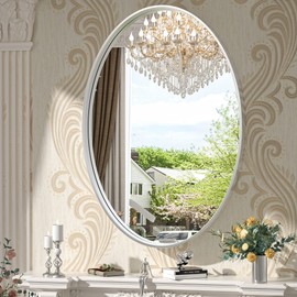 TokeShimi Oval Mirrors for Wall Decor 24x36 Inch with Non-Rusting Aluminum Alloy Brushed Silver Matte Framed Wall Mounted for Bathroom, Entryway, Living Room, Bedroom,Vanity or Horizontal