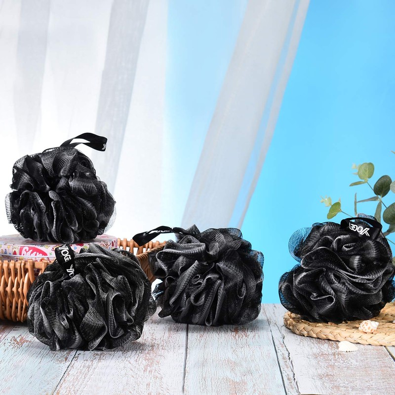 Yoget Bath Loofah Sponge, 4 Pack Black 60G Shower Mesh