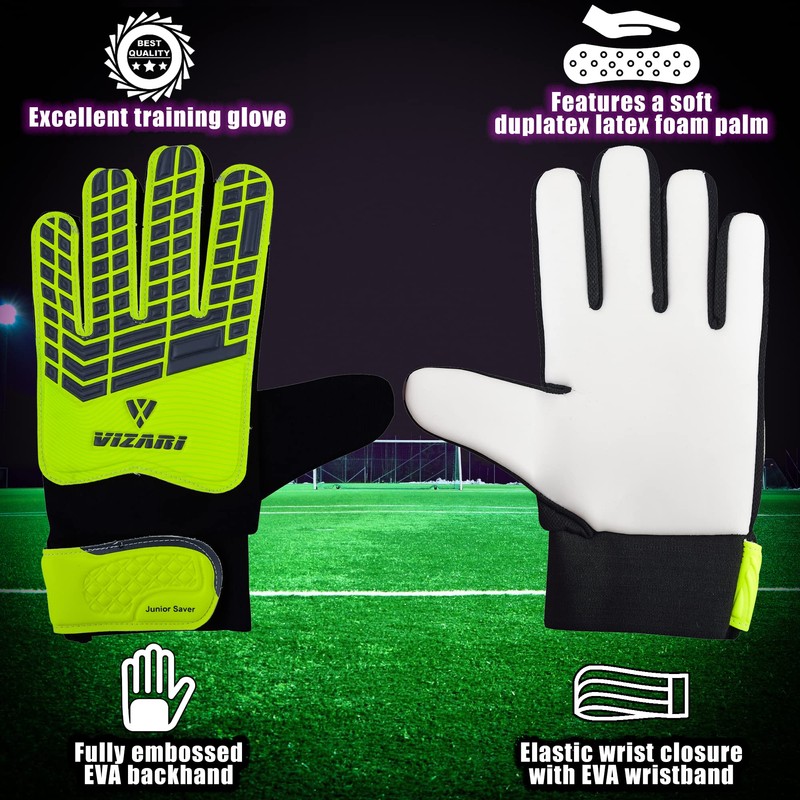Vizari Junior Saver Soccer Goalkeeper Gloves (4, Yellow/Grey/Black)