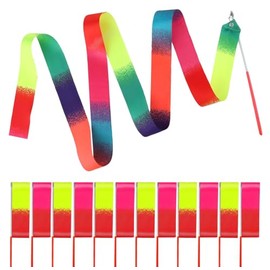 Kellegour Pack of 12 gymnastics bands with rod, 2 m rhythmic sports gymnastics band, dance streamer, rhythmic dance bands for artistic dance gymnastics, circus, carnival shows