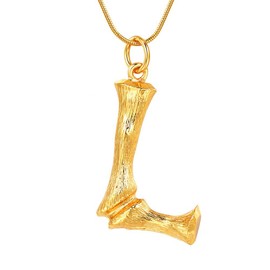 FOCALOOK Bamboo Initial Necklace Gold Plated Large Alphabet Letter L Pendant Necklace for Women 18inch