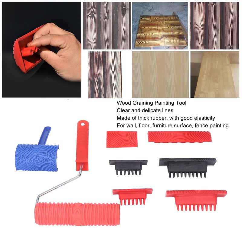 Wood Graining Roller with Handle Rubber Wood Pattern Texture Painting