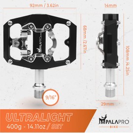 IMPALAPRO - Dual Function Bicycle Flat Pedals and SPD Pedals 9/16'' Compatible with Shimano SPD Pedals - Dual Platform MTB Flat Pedals and SPD Clipless Pedals (Black)