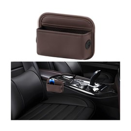 HZEL Car Seat Side Pocket Organizer, Leather Vehicle Door Console Storage Bag for Keys Phone Sunglasses, Mini Multifunctional Automotive Interior Pouch Holder Accessories, Universal Fit (Dark Brown)