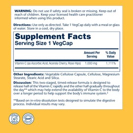 SOLARAY Vitamin C 1000mg Timed Release Capsules with Rose Hips & Acerola Bioflavonoids, Two-Stage for High Absorption & All Day Immune Function Support, 60 Day Guarantee, 250 Servings, 250 VegCaps