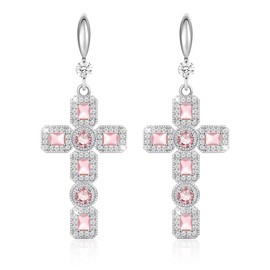 Linawe Cross Earrings Dangling, Women's Earrings in Silver and Gold, Fashion Jewellery Earrings, Crystal Rhinestones, Moissanite Cross Pendant Earrings, Birthstone Earrings Set, Copper Brass Cubic