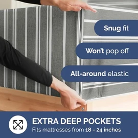 CGK Unlimited Extra Deep King Sheet Set - 6 Piece Breathable & Cooling Sheets - Hotel Luxury Bedding Set w/18-24 Inch Extra Deep Pockets - Easy & Secure Fit - Soft, Wrinkle Free and Comfy - Grey Stripes, King Size