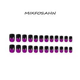 French Tip Press on Nails Short Square Fake Nails Purple & Black Gradient False Nails Advanced Beauty Glossy Glue on Nails Full Cover Stick on Nails Acrylic Nails for Women Girls 24 Pcs