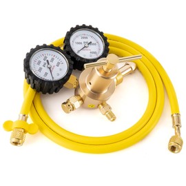 Nitrogen Regulator CGA580 Inlet, 1/4-Inch Male Flare Outlet Connection, Heavy-Duty Handle, Self-reseating Relief Valve, Nitrogen Regulator Hvac (CGA580（0-600PSI with Hose）)