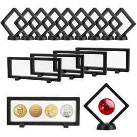 giteo bedding 15PCS 3D Floating Frame Display Case, Black Durable Challenge Coin Holder Stand, Multi-Functional Transparent PE Jewelry Storage Box for Medallions, Coins, Medals, Specimen