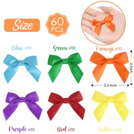 AIMUDI Rainbow Satin Ribbon Bows 2" Self Adhesive Satin Bows for Gift Wrapping Premade Satin Bows with Double-Sided Tape for Making Crafts Baby Shower Birthday Party Wedding Decorations, 60 PCs